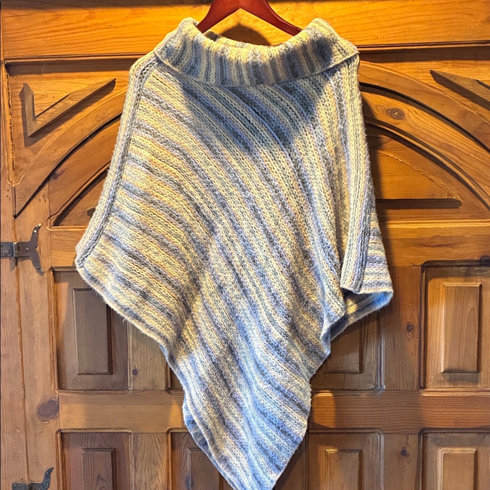 Angie Cream and Gray Cowl Neck Poncho